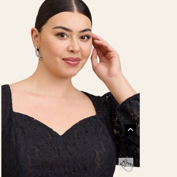 Torrid New Plus Size Black Peplum Lace Puff Sleeve Top. - Picture 3 of 12